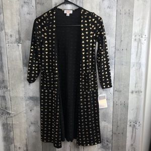 Lularoe sariah duster cardigan black gold new 12
